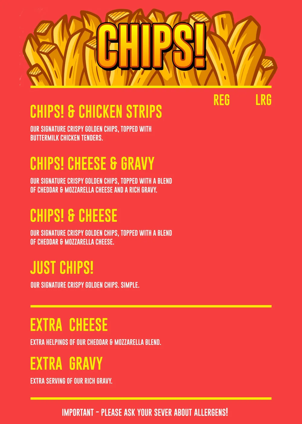The CHIPS! menu board